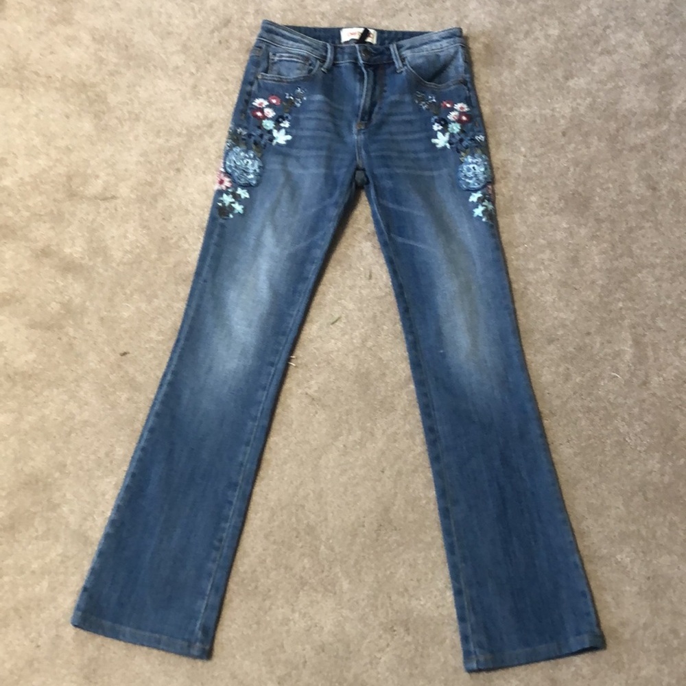 Driftwood Kelly Bootcut Mid-Rise Blue Jeans with Floral Embroiderery Size 25 - Picture 4 of 12